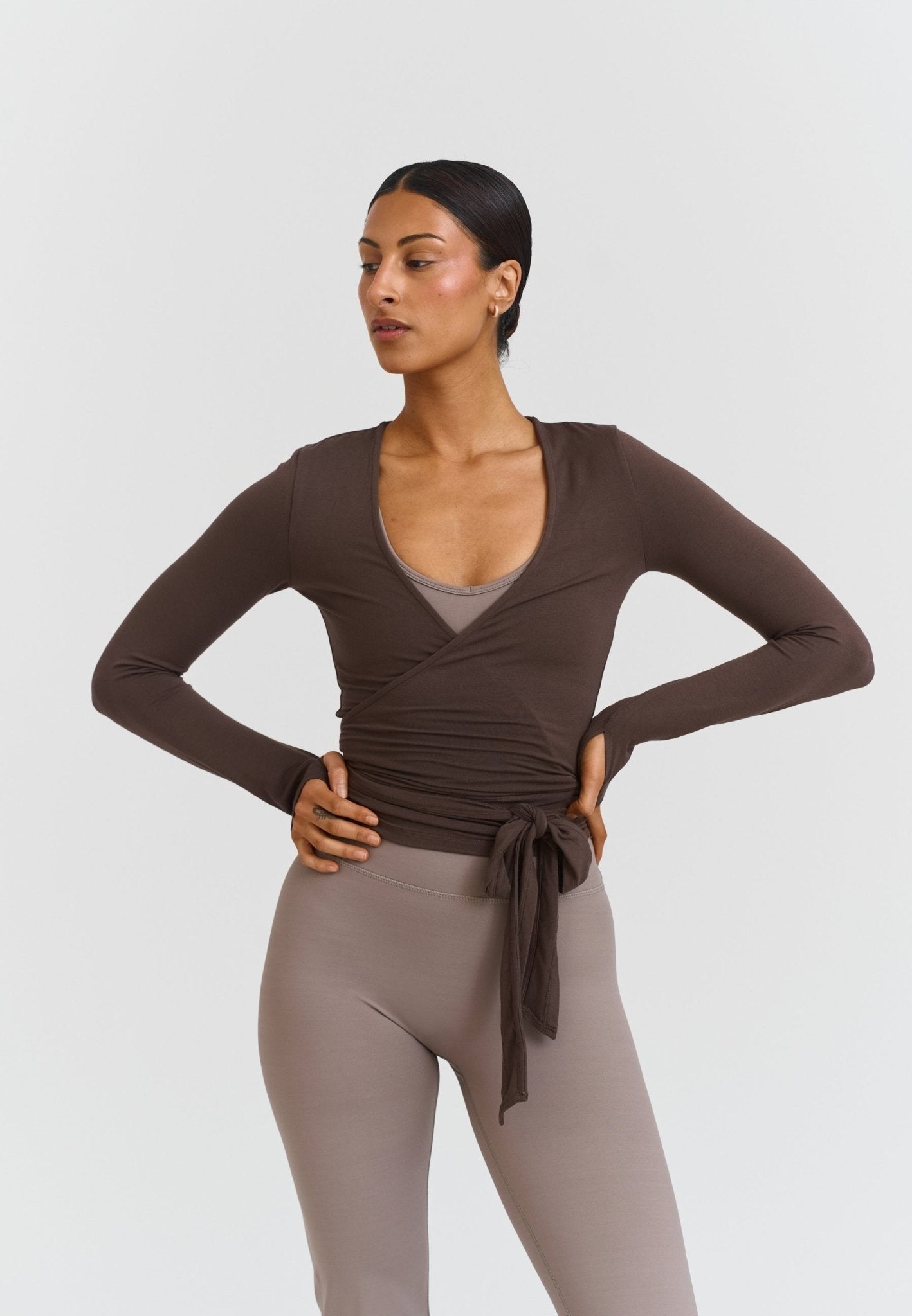 Soft Ballet Wrap Top - Espresso - tjuso