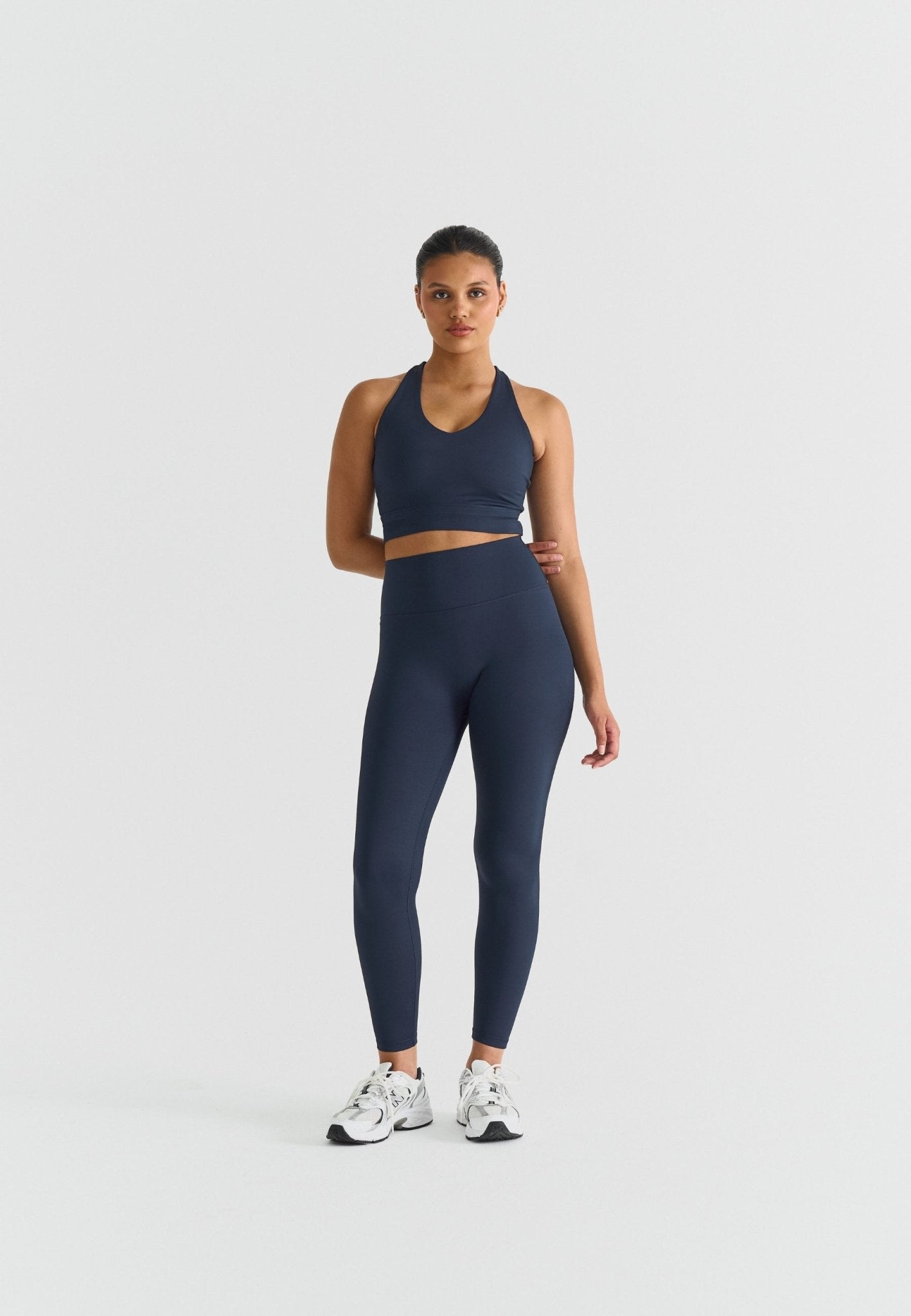 V - Neck Cross Back Bra - Navy - tjuso