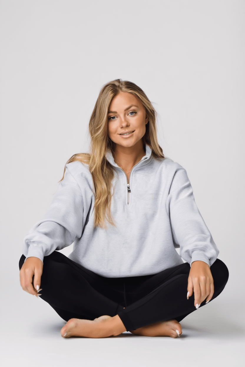 Oversized Half Zip Sweatshirt - Grey Marl - tjuso