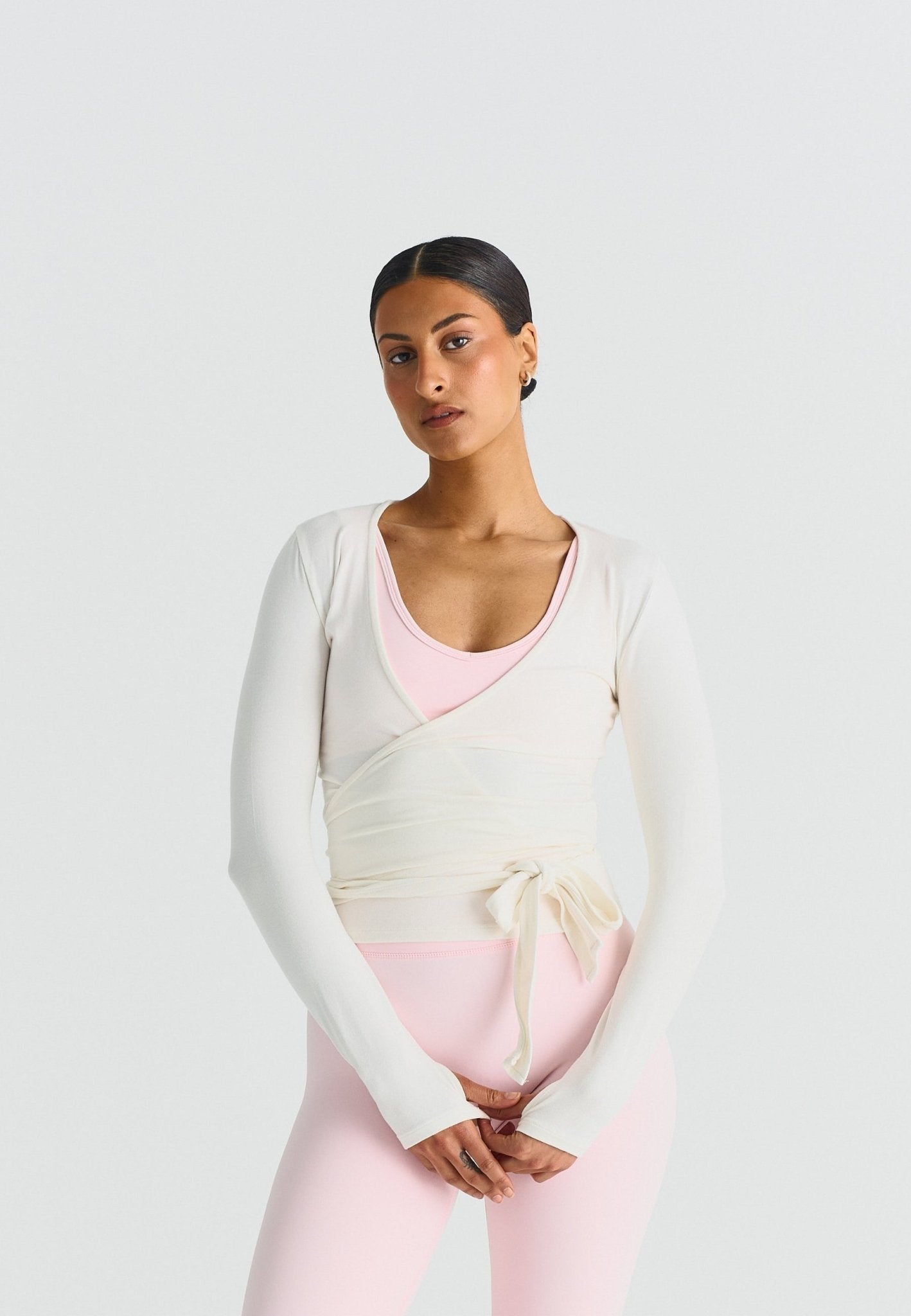Soft Ballet Wrap Top - Off White - tjuso