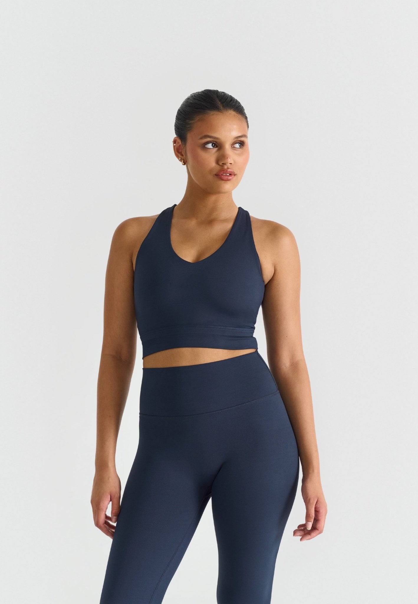 V - Neck Cross Back Bra - Navy - tjuso